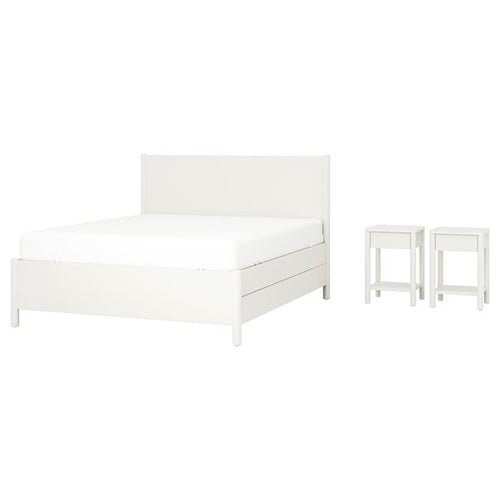 TONSTAD - 3-piece bedroom set, underbed storage included/dirty white,180x200 cm
