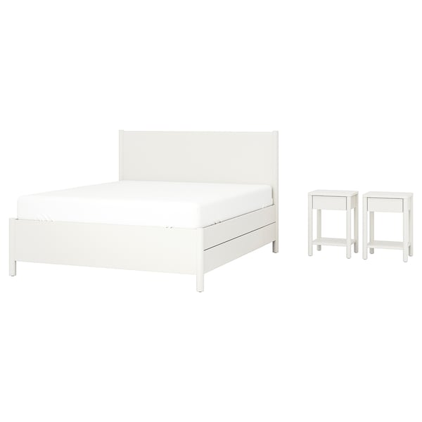 TONSTAD - 3-piece bedroom set, underbed storage included/dirty white,140x200 cm