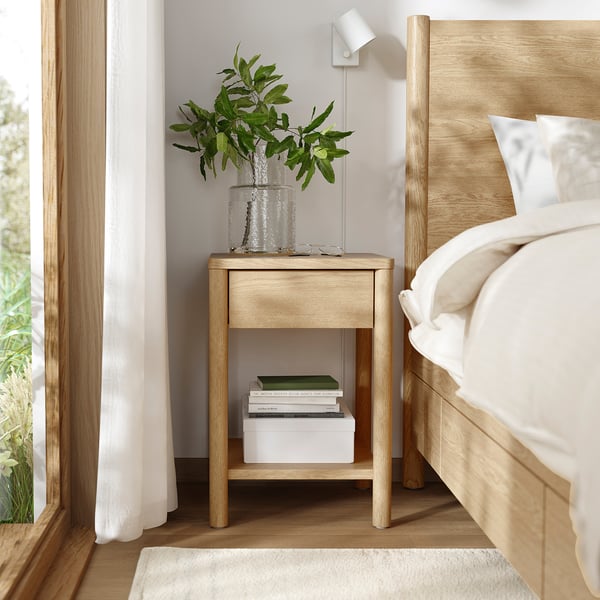 TONSTAD bedroom furniture, set of 3, incl bed storage/oak veneer, 140x200 cm