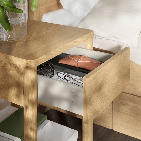 TONSTAD - 3-piece bedroom set, underbed storage included/oak veneer,140x200 cm