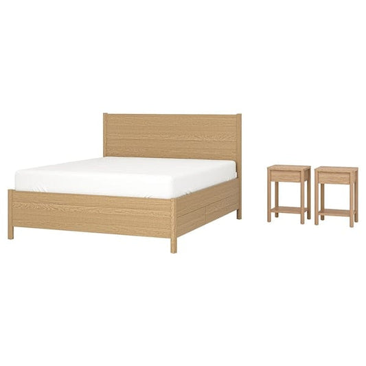 Ikea TONSTAD - 3-piece bedroom set, underbed storage included/oak veneer,140x200 cm