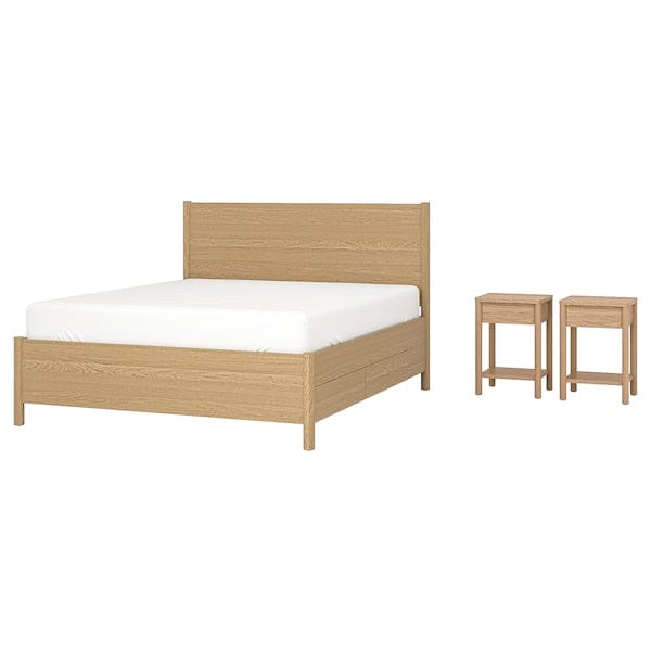 TONSTAD - 3-piece bedroom set, underbed storage included/oak veneer,140x200 cm