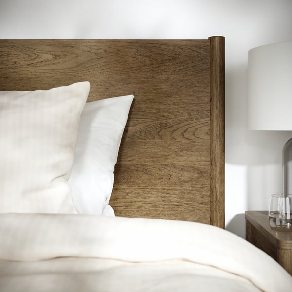 TONSTAD bedroom furniture, set of 3, incl bed storage/brown stained oak veneer, 140x200 cm