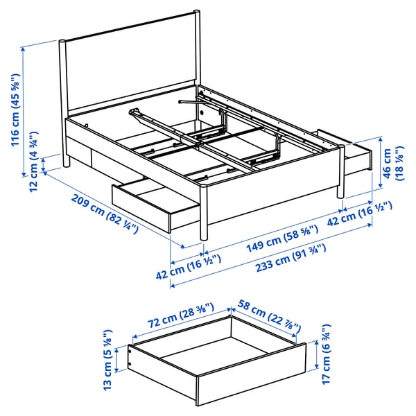 TONSTAD bedroom furniture, set of 3, incl bed storage/brown stained oak veneer, 140x200 cm