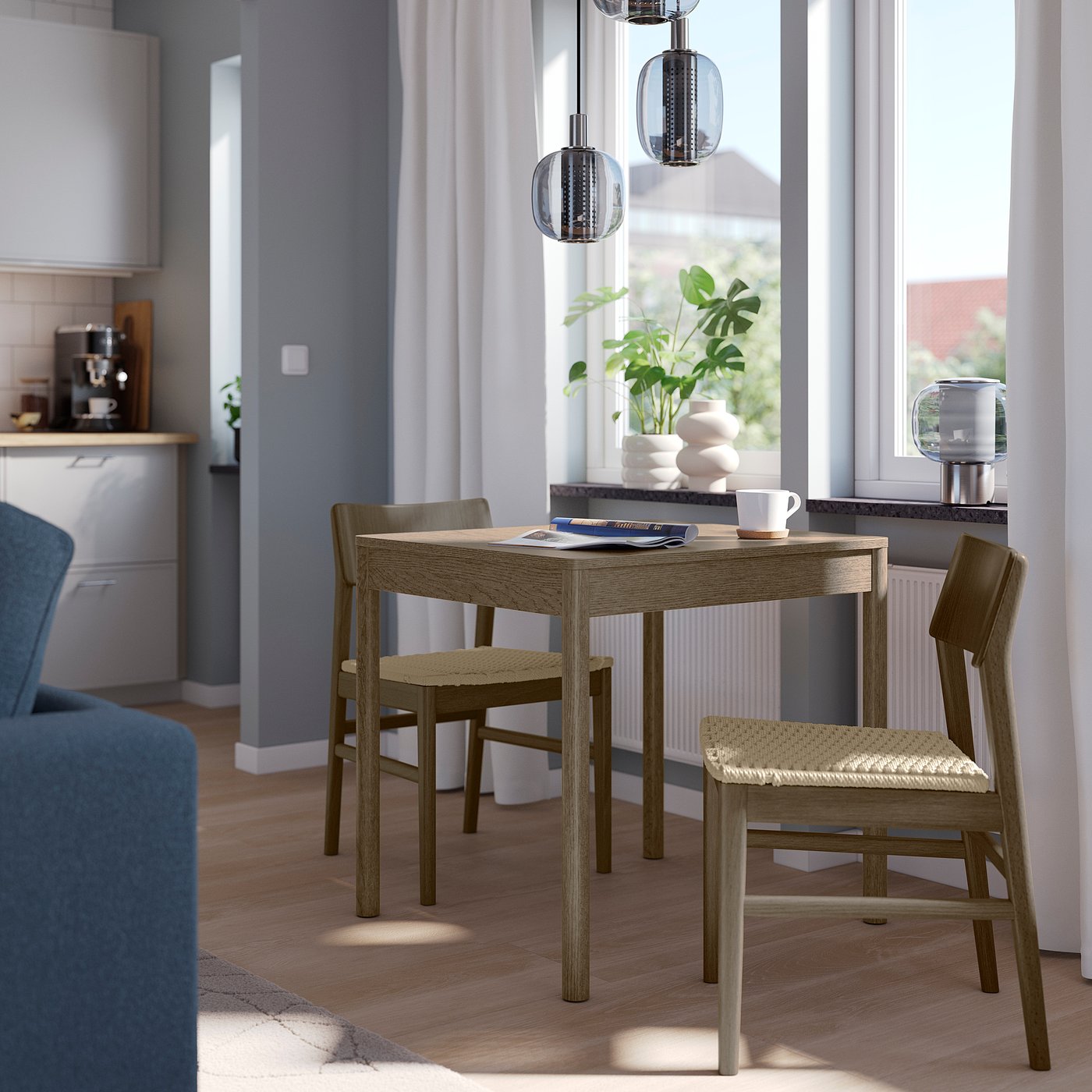 TONSTAD / SKANSNÄS table and 2 chairs, brown stained oak veneer/brown beech, 80/120x70 cm