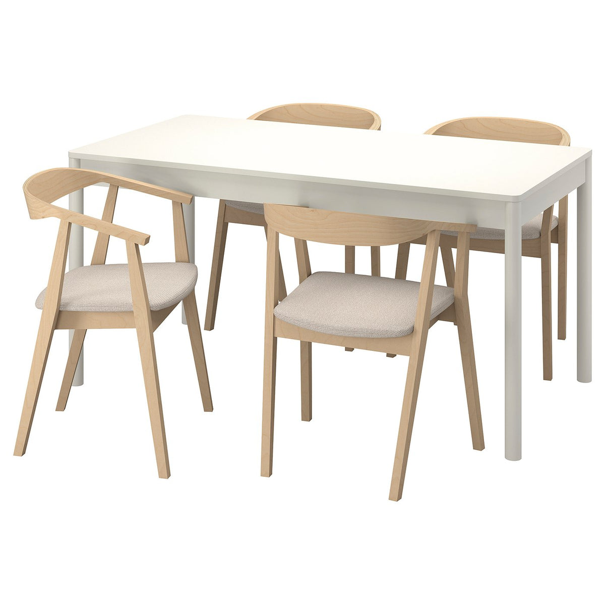 TONSTAD / STOCKHOLM table and 4 chairs, off-white/dark brown ash veneer Tresund, 150x80 cm