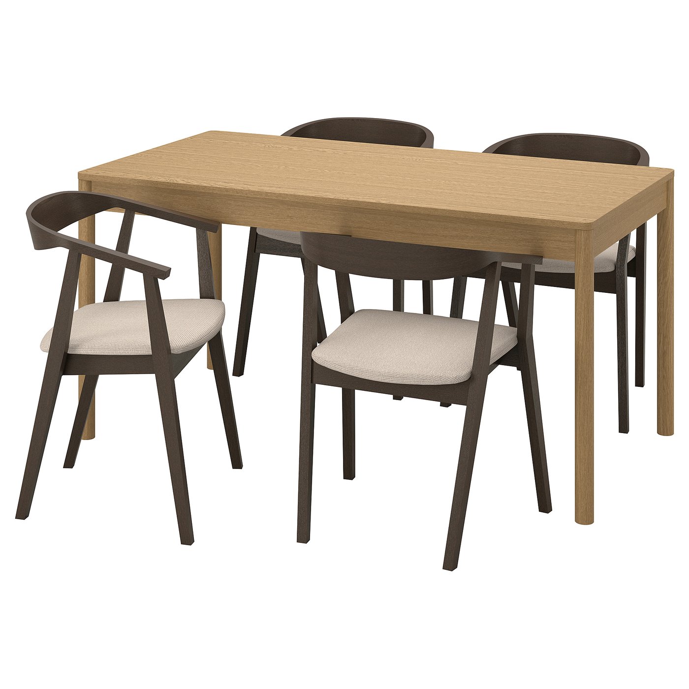 TONSTAD / STOCKHOLM table and 4 chairs, oak veneer/dark brown ash veneer Tresund, 150x80 cm