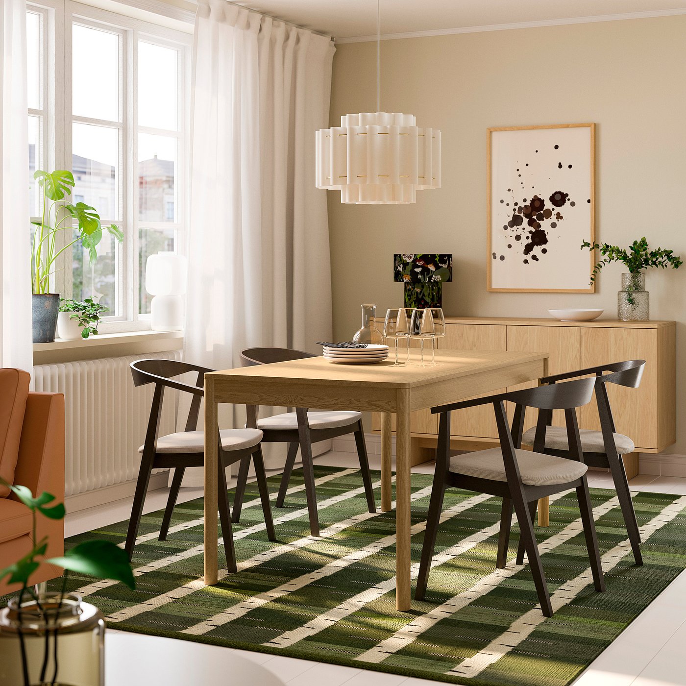 TONSTAD / STOCKHOLM table and 4 chairs, oak veneer/dark brown ash veneer Tresund, 150x80 cm