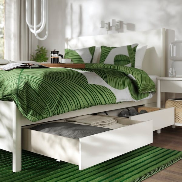 TONSTAD - Bed frame with storage, off-white/Leirsund,140x200 cm