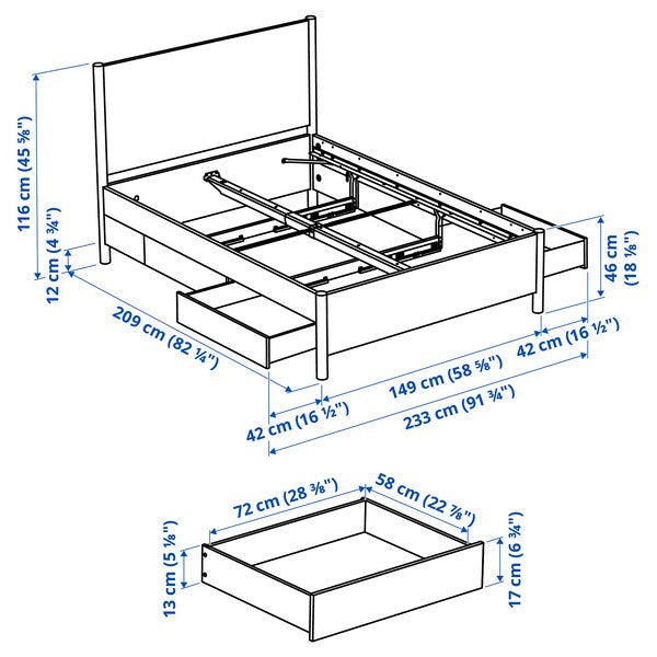 TONSTAD - Bed frame with storage, off-white/Leirsund,140x200 cm