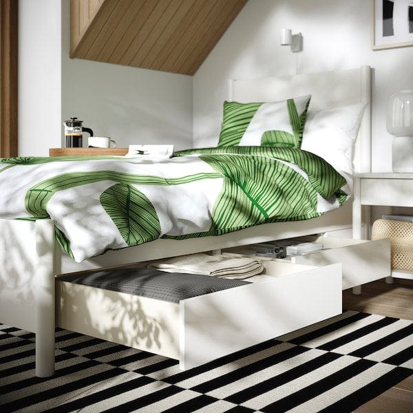 Ikea TONSTAD - Bed frame with storage, off-white/Lindbåden,90x200 cm
