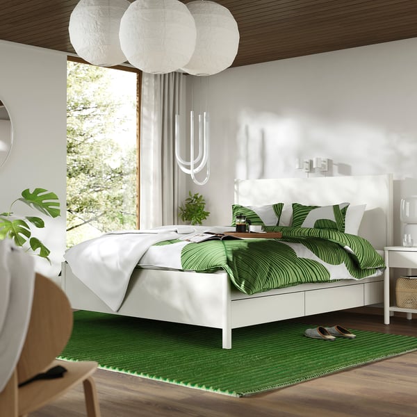 TONSTAD - Bed frame with storage, off-white/Lönset,180x200 cm