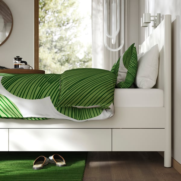 TONSTAD - Bed frame with storage, off-white/Lönset,180x200 cm
