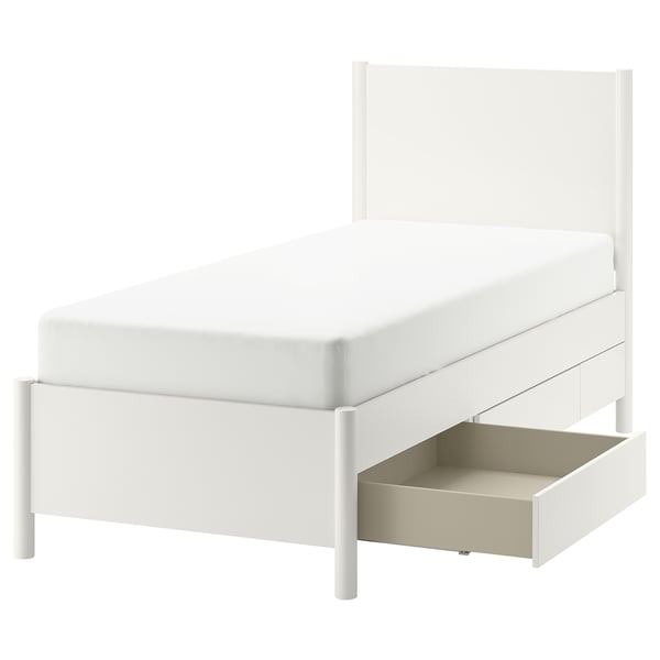 TONSTAD - Bed frame with storage, off-white/Lönset,90x200 cm