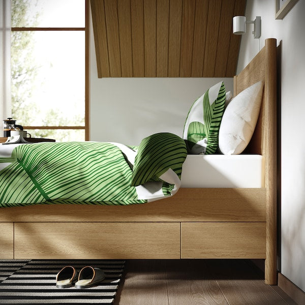 TONSTAD - Bed frame with drawers, oak veneer/Leirsund,90x200 cm