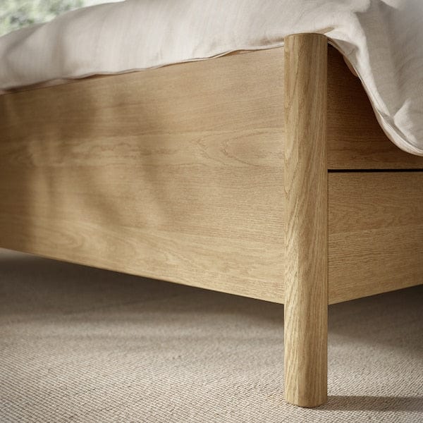 Ikea TONSTAD - Bed frame with drawers, oak veneer/Lindbåden,140x200 cm