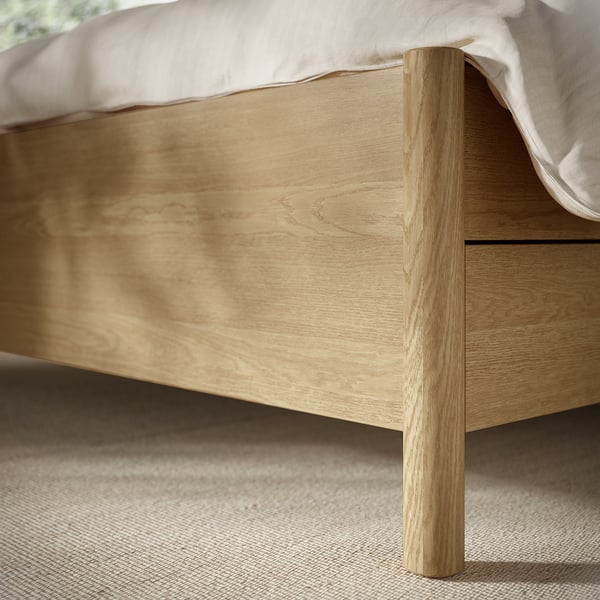 TONSTAD - Bed frame with drawers, oak veneer/Lindbåden,140x200 cm
