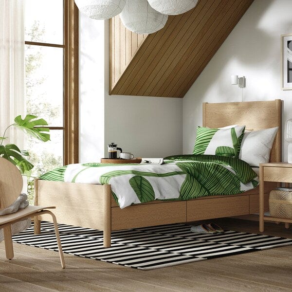Ikea TONSTAD - Bed frame with drawers, oak veneer/Lindbåden,90x200 cm