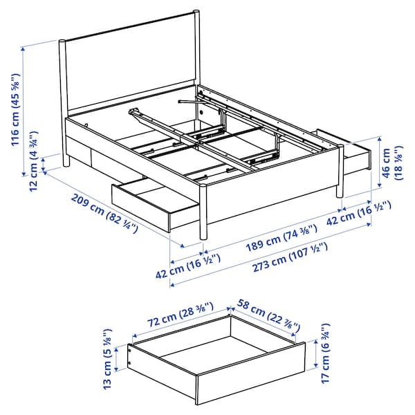 Ikea TONSTAD - Bed frame with drawers, oak veneer/Lindbåden,180x200 cm