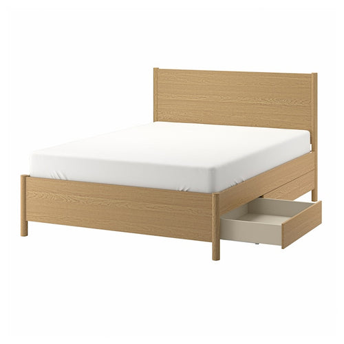 TONSTAD - Bed frame with drawers, oak veneer/Lönset,140x200 cm