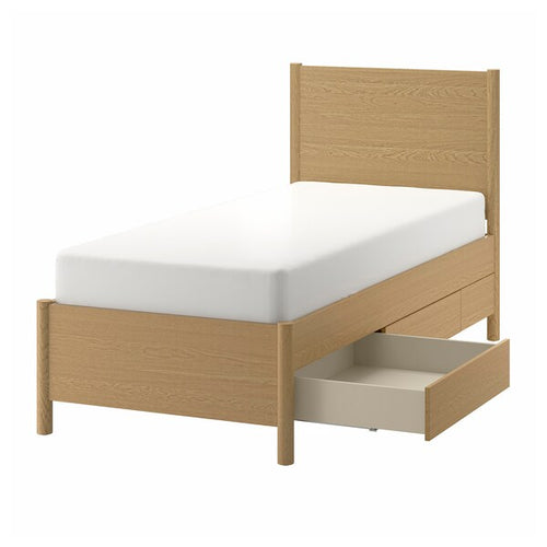 TONSTAD - Bed frame with drawers, oak veneer/Lönset,90x200 cm