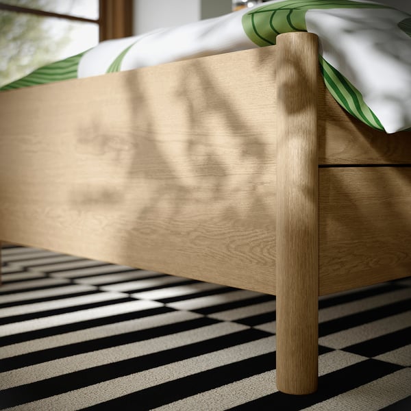 TONSTAD bed frame with storage, oak veneer/Lönset, 90x200 cm