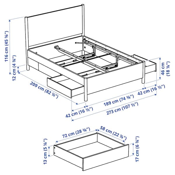 Ikea TONSTAD - Bed frame with drawers, oak veneer/Lönset,180x200 cm