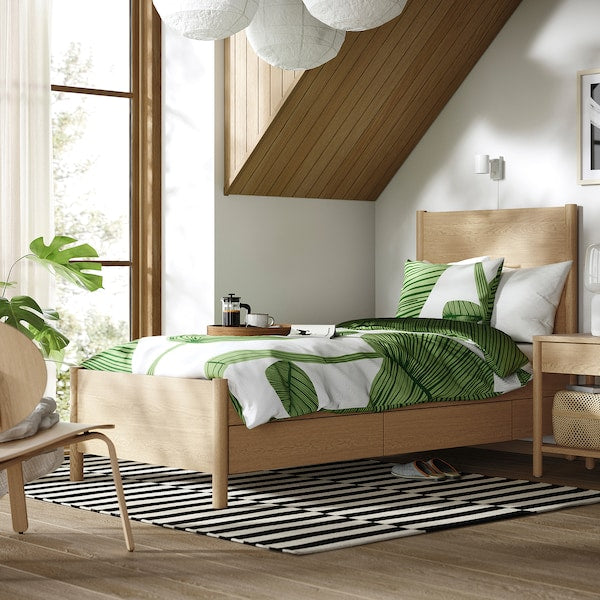 TONSTAD - Bed frame with drawers, oak veneer/Luröy,90x200 cm