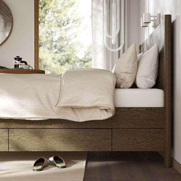 TONSTAD - Bed frame with drawers, brown oak veneer/staining/Leirsund,160x200 cm