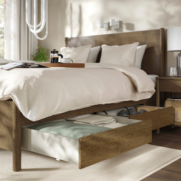 TONSTAD - Bed frame with drawers, brown oak veneer/staining/Leirsund,160x200 cm