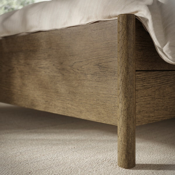 TONSTAD - Bed frame with drawers, brown oak veneer/mordant/Lindbåden,140x200 cm