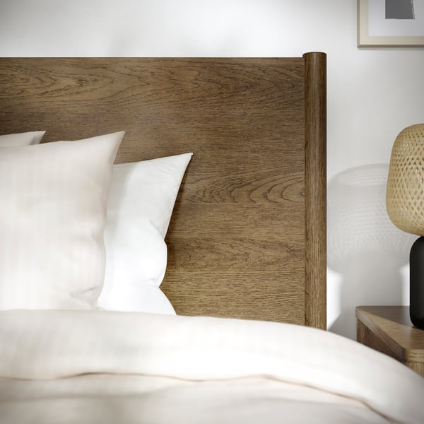 TONSTAD bed frame with storage, brown stained oak veneer/Lönset, 90x200 cm