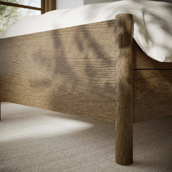 TONSTAD - Bed frame with drawers, brown oak veneer/mordant/Lönset,90x200 cm