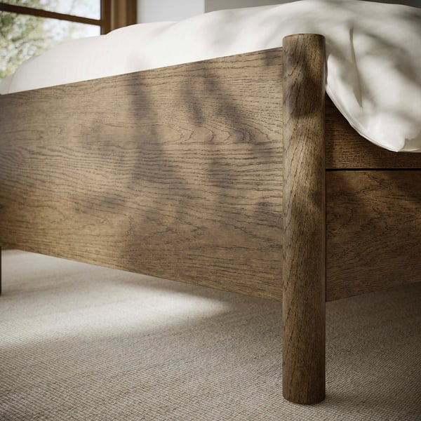 TONSTAD bed frame with storage, brown stained oak veneer/Lönset, 90x200 cm