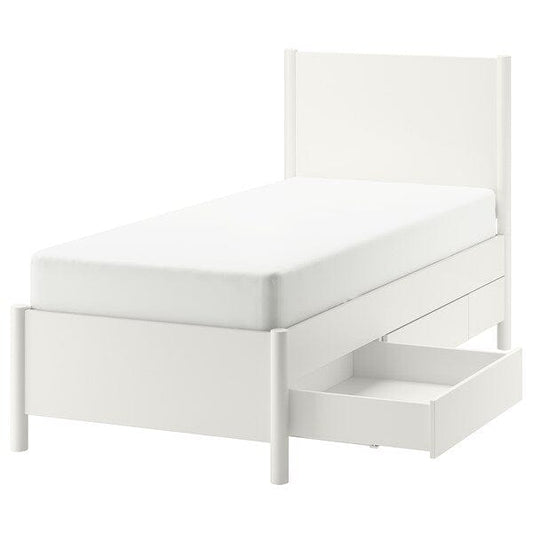 Ikea TONSTAD - Bed frame with storage, off-white/Lindbåden,90x200 cm