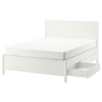 TONSTAD - Bed frame with storage, off-white/Lönset,140x200 cm