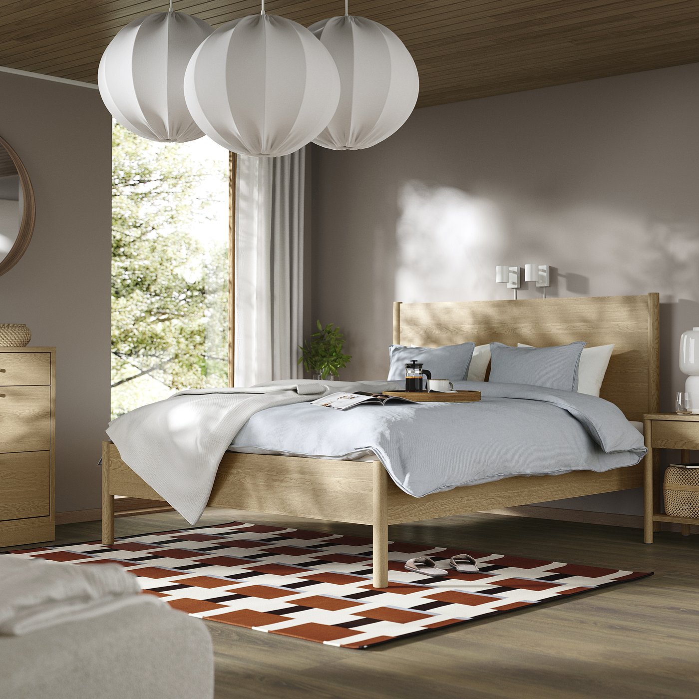 TONSTAD bed frame, oak veneer/Luröy, 140x200 cm