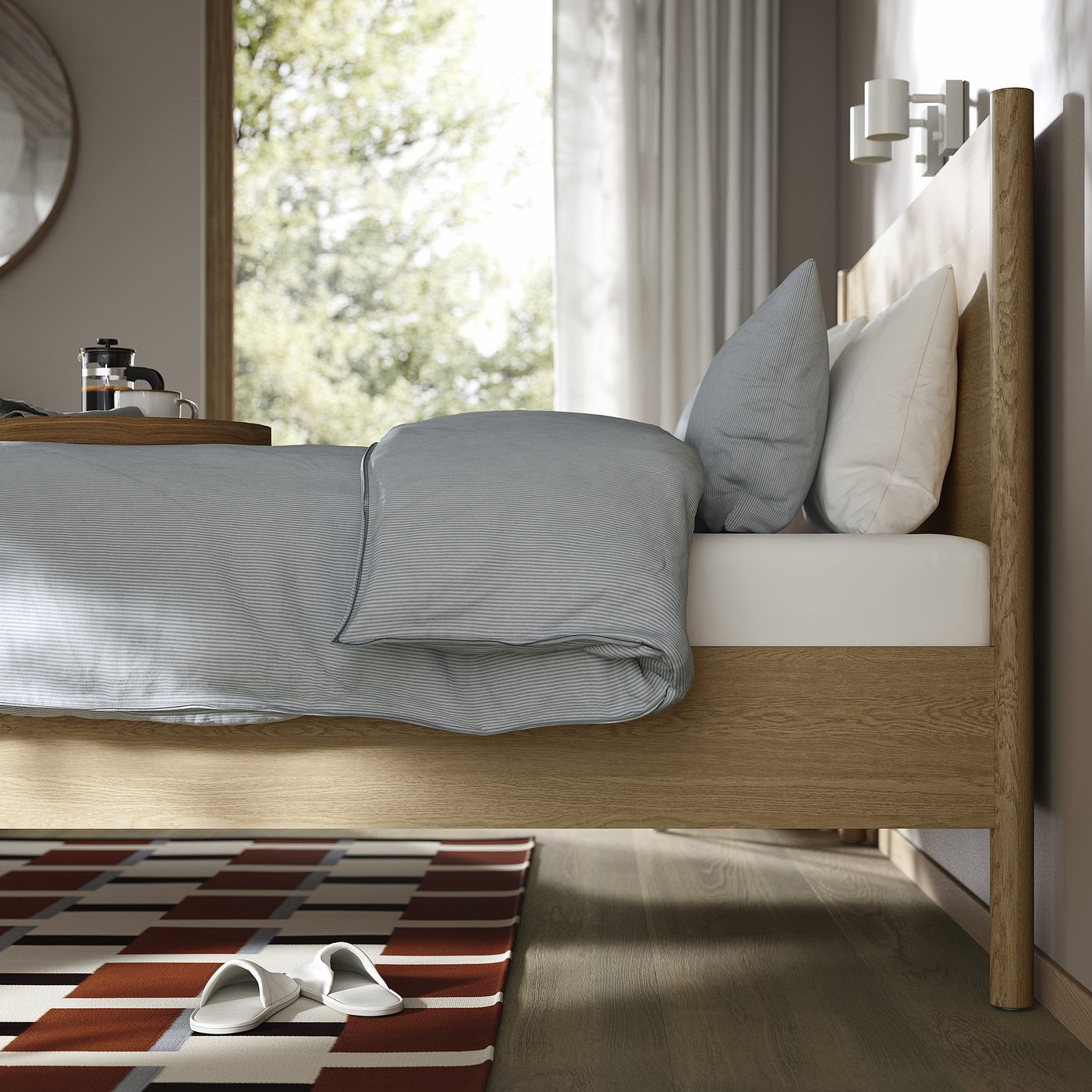 TONSTAD bed frame, oak veneer/Luröy, 140x200 cm