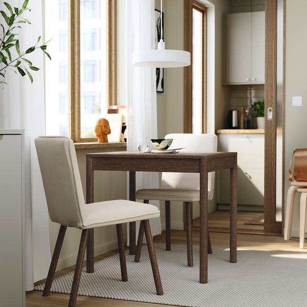 TONSTAD extendable table, brown stained oak veneer, 80/120x70 cm