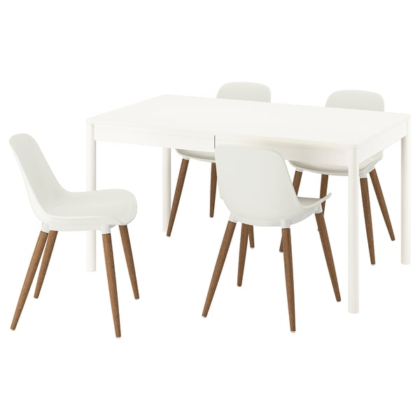 TONSTAD table and 4 chairs, off-white/white, 140/196x85 cm