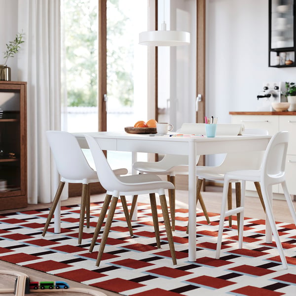 TONSTAD table and 4 chairs, off-white/white, 140/196x85 cm