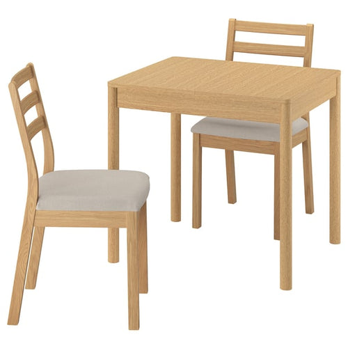 TONSTAD / TONSTAD Table and 2 chairs, oak/light beige Fridtuna oak effect, 80/120x70 cm