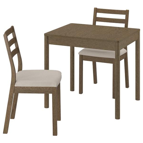 TONSTAD / TONSTAD - Table and 2 chairs, oak effect brown / oak effect brown Fridtuna light beige, 80/120x70 cm - Min. table length: 80 cm Max. table length: 120 cm Table width: 70 cm Table height: 75 cm Chair width: 42 cm Chair depth: 48 cm Chair heigh...