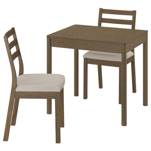 TONSTAD / TONSTAD - Table and 2 chairs, oak effect brown / oak effect brown Fridtuna light beige, 80/120x70 cm - Min. table length: 80 cm Max. table length: 120 cm Table width: 70 cm Table height: 75 cm Chair width: 42 cm Chair depth: 48 cm Chair heigh...