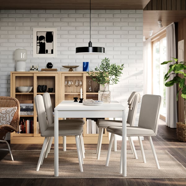 TONSTAD / TONSTAD Table and 4 chairs, off-white/Fridtuna light beige, 150x80 cm