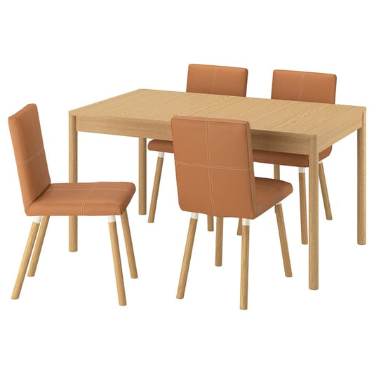 TONSTAD / TONSTAD - Table and 4 chairs, oak effect / Bomstad brown ochre oak effect, 140/196x85 cm - Minimum table length: 140 cmMaximum table length: 196 cmTable width: 85 cmTable height: 75 cmChair width: 42 cmChair depth: 56 cmChair height: 86 cm