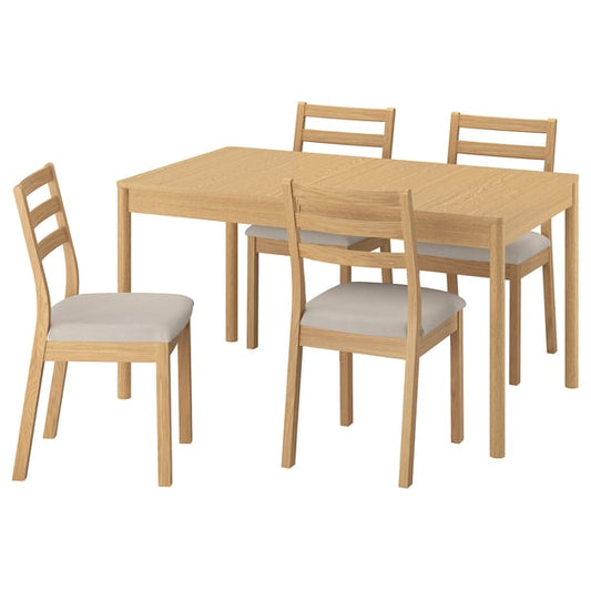 TONSTAD / TONSTAD - Table and 4 chairs, oak effect / oak effect Fridtuna light beige, 140/196x85 cm - Minimum table length: 140 cmMaximum table length: 196 cmTable width: 85 cmTable height: 75 cmChair width: 42 cmChair depth: 48 cmChair height: 88 cm