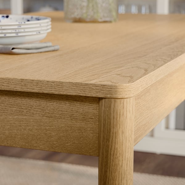 TONSTAD / TONSTAD - Table and 4 chairs, oak effect/oak effect Fridtuna light beige, 150x80 cm - Table length: 150 cm Table width: 80 cm Table height: 75 cm Chair width: 42 cm Chair depth: 48 cm Chair height: 88 cm