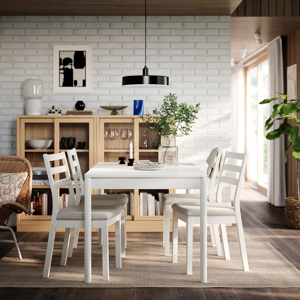 TONSTAD / TONSTAD table and 4 chairs, off-white/off-white Fridtuna light beige, 140/196x85 cm