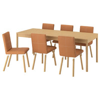 TONSTAD / TONSTAD table and 6 chairs, oak veneer/Bomstad golden brown oak effect, 200x85 cm